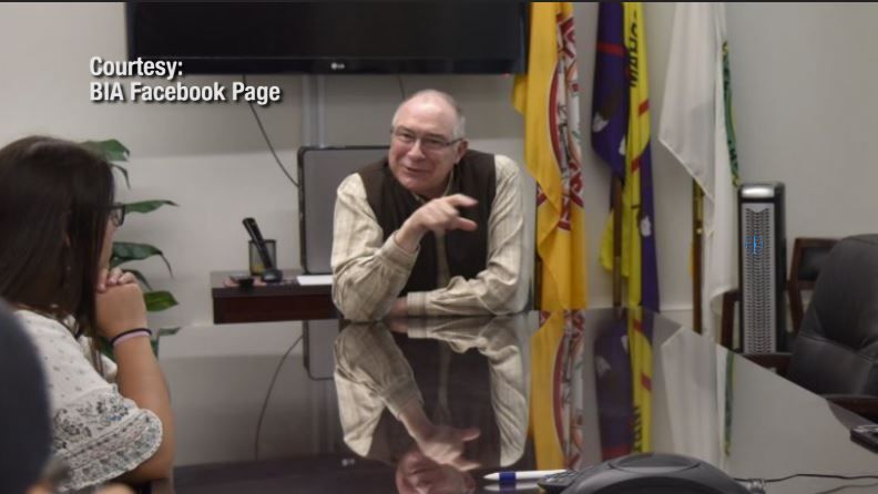 Acting Deputy Bureau Director - Trust Service Darryl LaCounte speaks with Riverside Indian School Students on March 30, 2018. Photo and caption Courtesy BIA Facebook page..